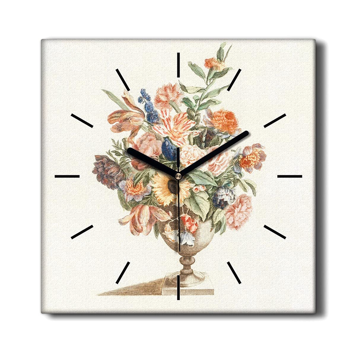 Horloge sur Toile Anti-Bruit Horloge Murale Silencieuse Fleurs 30cm