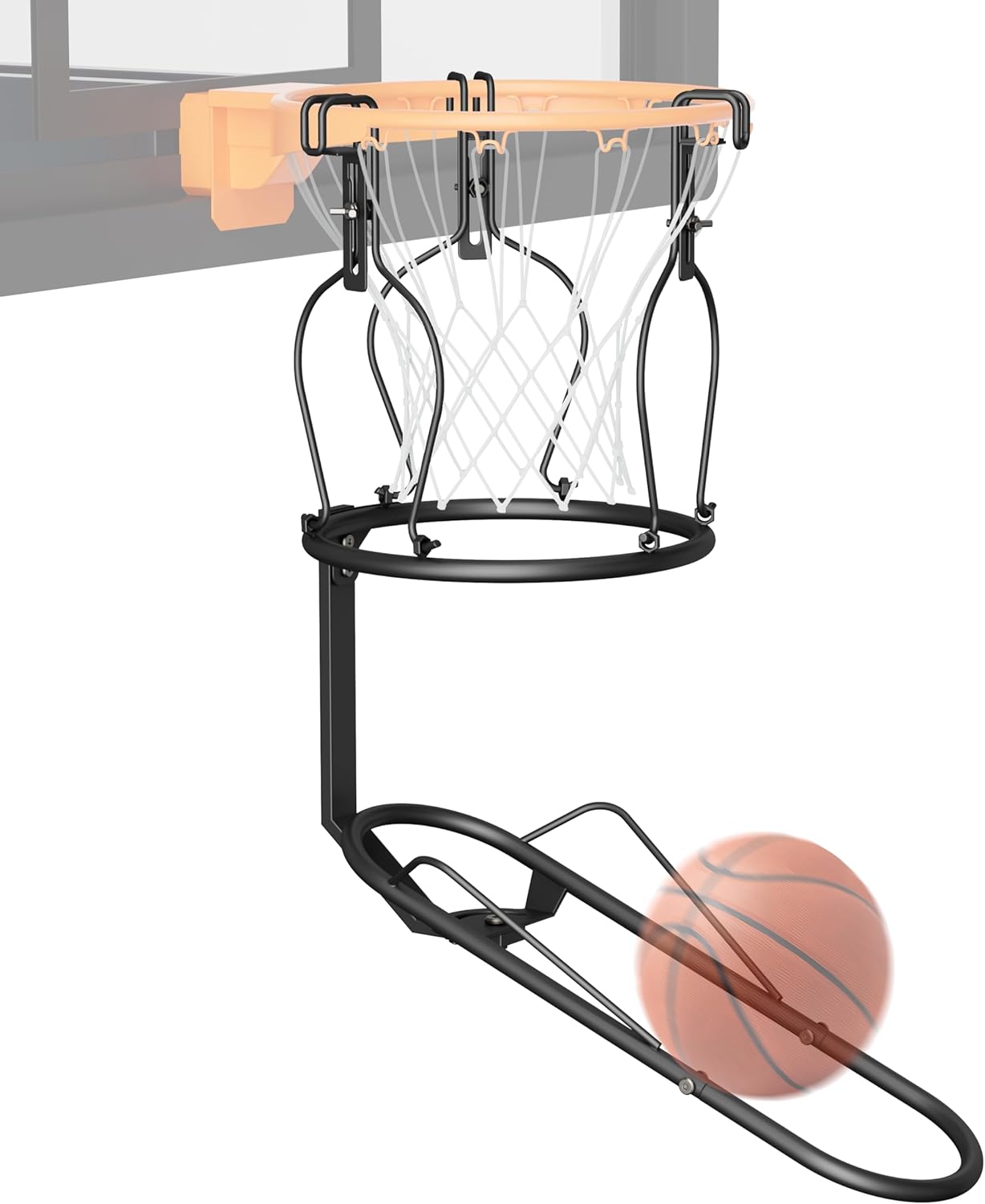 mocomax Basketball Return Attachment, 180° Rotatable Basketball Rebounder with 3 Stable Large Hooks for 18" Rim, Basketball Training Accessories for Outdoor & Indoor Solo Play & Practice
