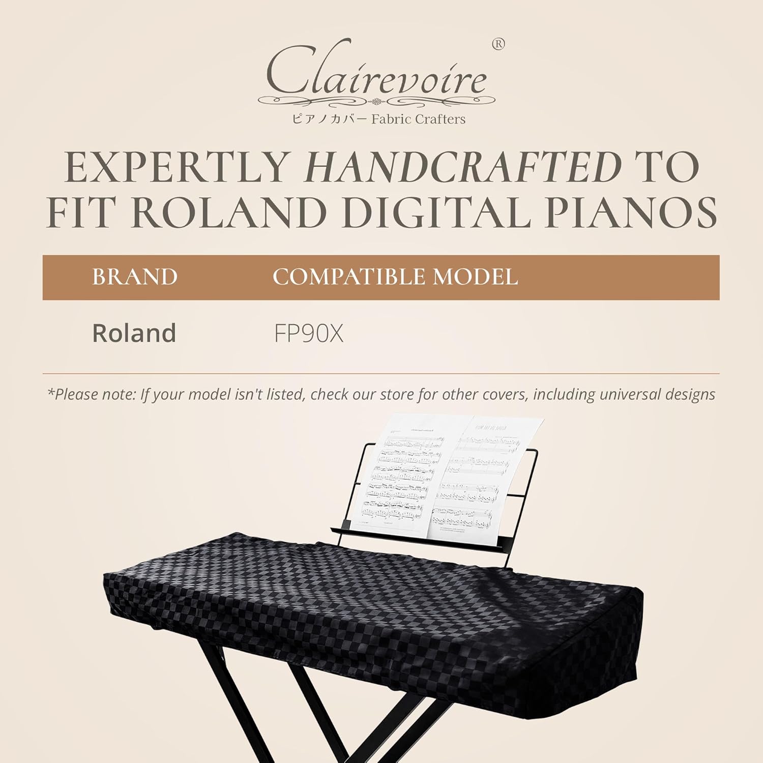 Clairevoire Digital Piano Cover, Piano Keyboard Covers -Protective for Roland Piano Covers FP Series, Durable and Waterproof Piano Keyboard Dust Cover, Piano Keyboard Case -Roland FP-90X Ebony Black