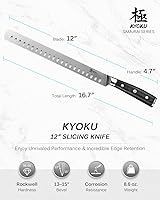 Vista 5 de KYOKU Cuchillo de corte de 12 pulgadas, cuchillo de pechuga de la serie Samurai para cortar carne con mango de madera de Pakkawood, cuchillo japonés