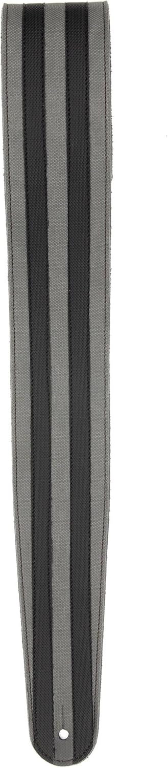D'Addario Accessories Planet Waves L25W1401 2.5-Inch Leather Guitar Strap, Racing Stripes - Grey with Black Stripes
