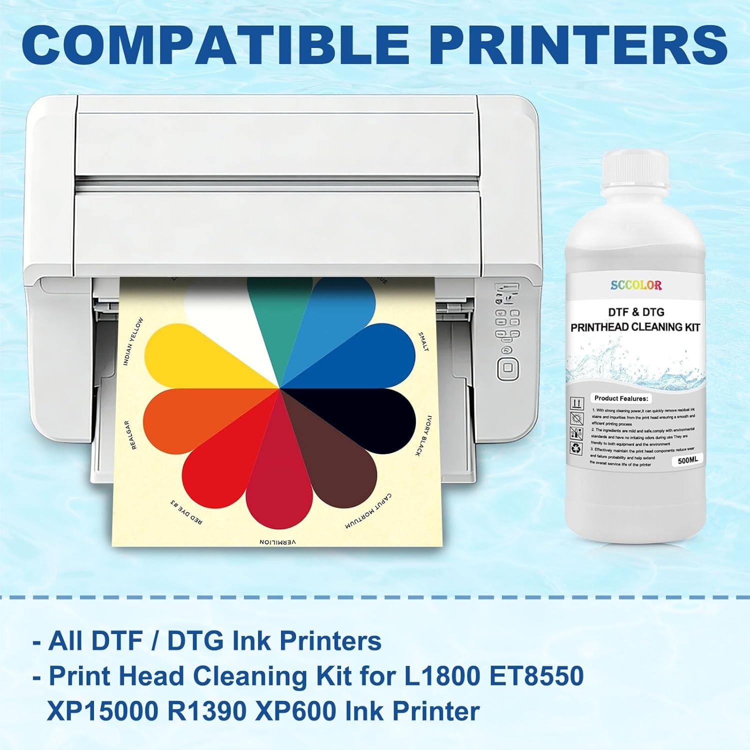 500ML Premium DTF Printhead Cleaning Solution,Universal Printhead Cleaner Kit for Any DTF & DTG Printers,Print Head Cleaning Kit for L1800 ET8550 XP15000 R1390 XP600 Ink Printer
