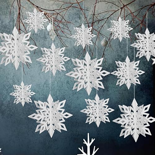Snowflake Hanging Decorations - 3D Large Snowflakes Paper Hanging Garland