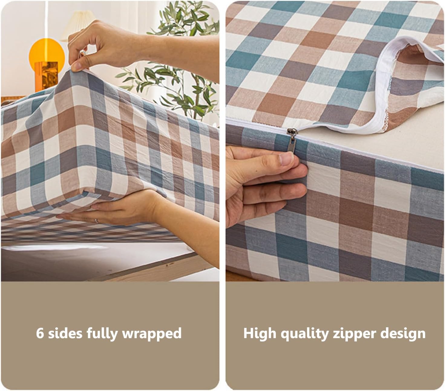 100% Cotton Mattress Protector Queen King Size Customizable 6-Sided Full Wrap with Zipped Soft Mattress Encasement Breathable Fitted Sheet Mattress Cover Washable,Green,120 * 200+20cm