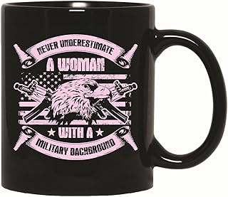 Military Background Gift for Women Never Underestimate Her 11oz 15oz Black Coffee Mug