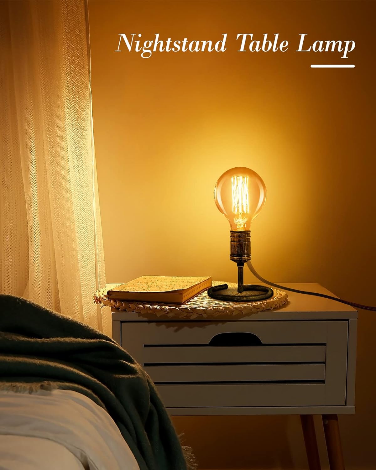 Small Table Lamp, Vintage Desk Lamps for Bedrooms Set of 2, Rustic Bronze Finish E26 Edison Bulb Lamp Base Holder with Plug, Cute Night Lamps Decor for Nightstand, Bedside, Desk, Living Room(NO Bulb)