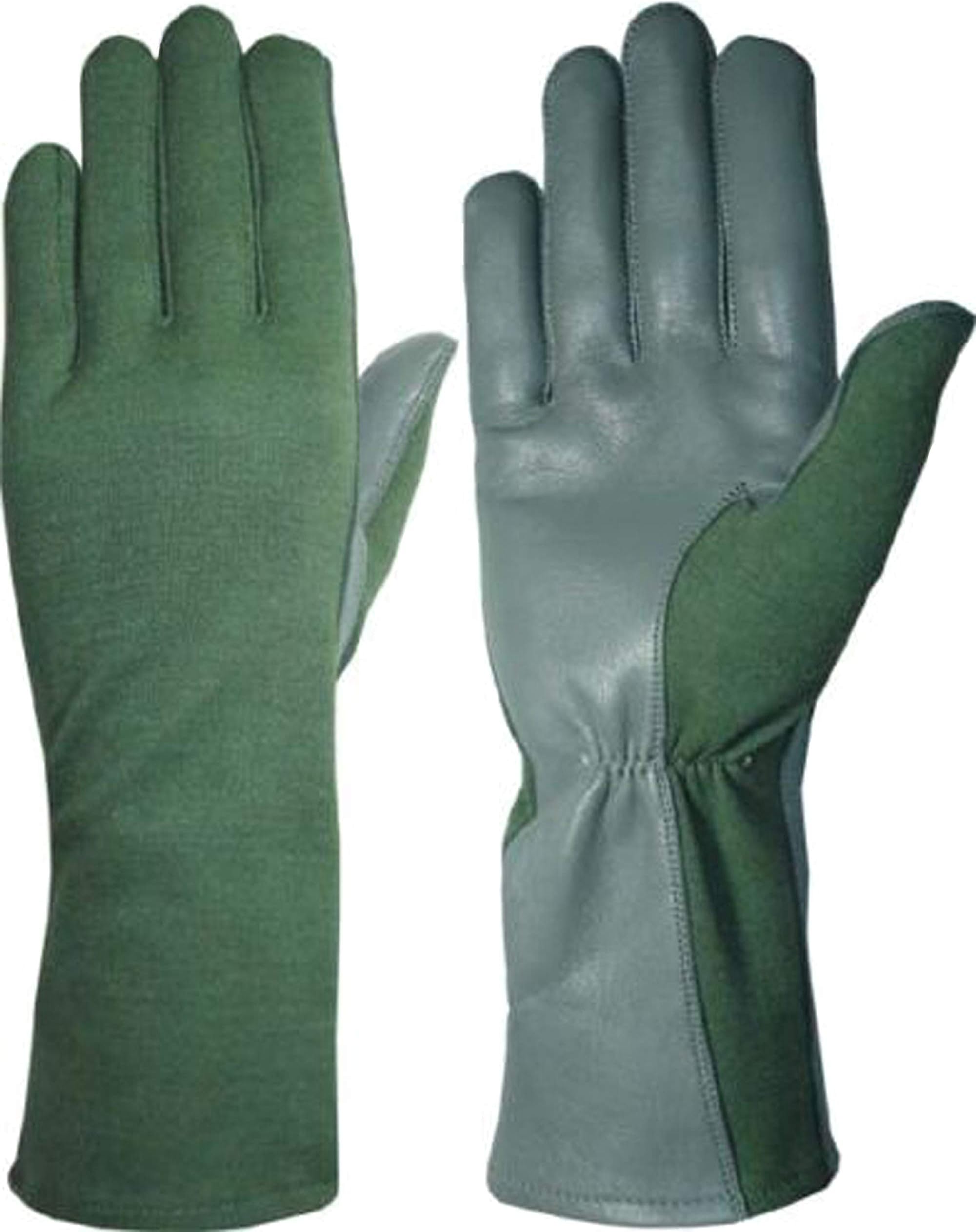 Nomex Aviator Pilot Flyer's Flight Sheepskin Leather Gloves (6 (Long), Olive Drab)