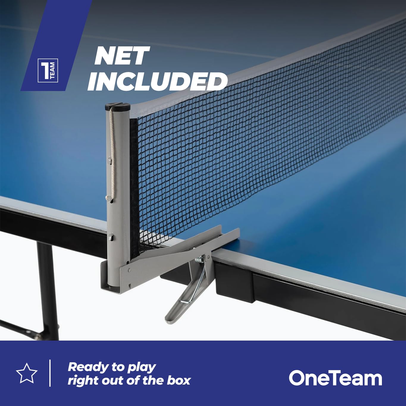 OneTeam Table de Ping Pong avec des Dimensions de 274x152.5x76 cm pour Jouer en Extérieur avec Filet Plateaux Pliables Roues de Transport avec Fonction de Blocage Bleu Clair