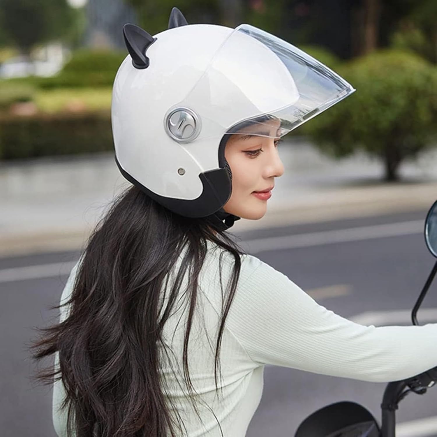 ECE/DOT-geprüfter 3/4-Open-Face-Retro-Motorradhelm – mit rosa Katzenohren und Sonnenblende, Halbgesichtshelm für Kinder, Jugendliche, Männer und Frauen A,50-64cm