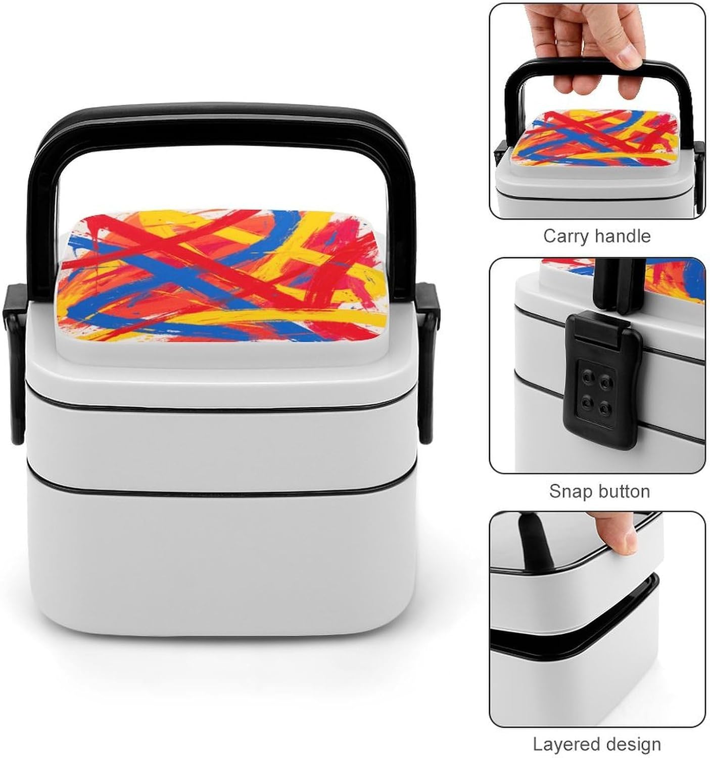 Abstract Art Bento Box Adult Lunch Box Sealed Bento Lunch Boxes with Spoon Sturdy Double Layer Bento Boxes Snap-on Design Leak Proof Lunch Containers Ideal for Work