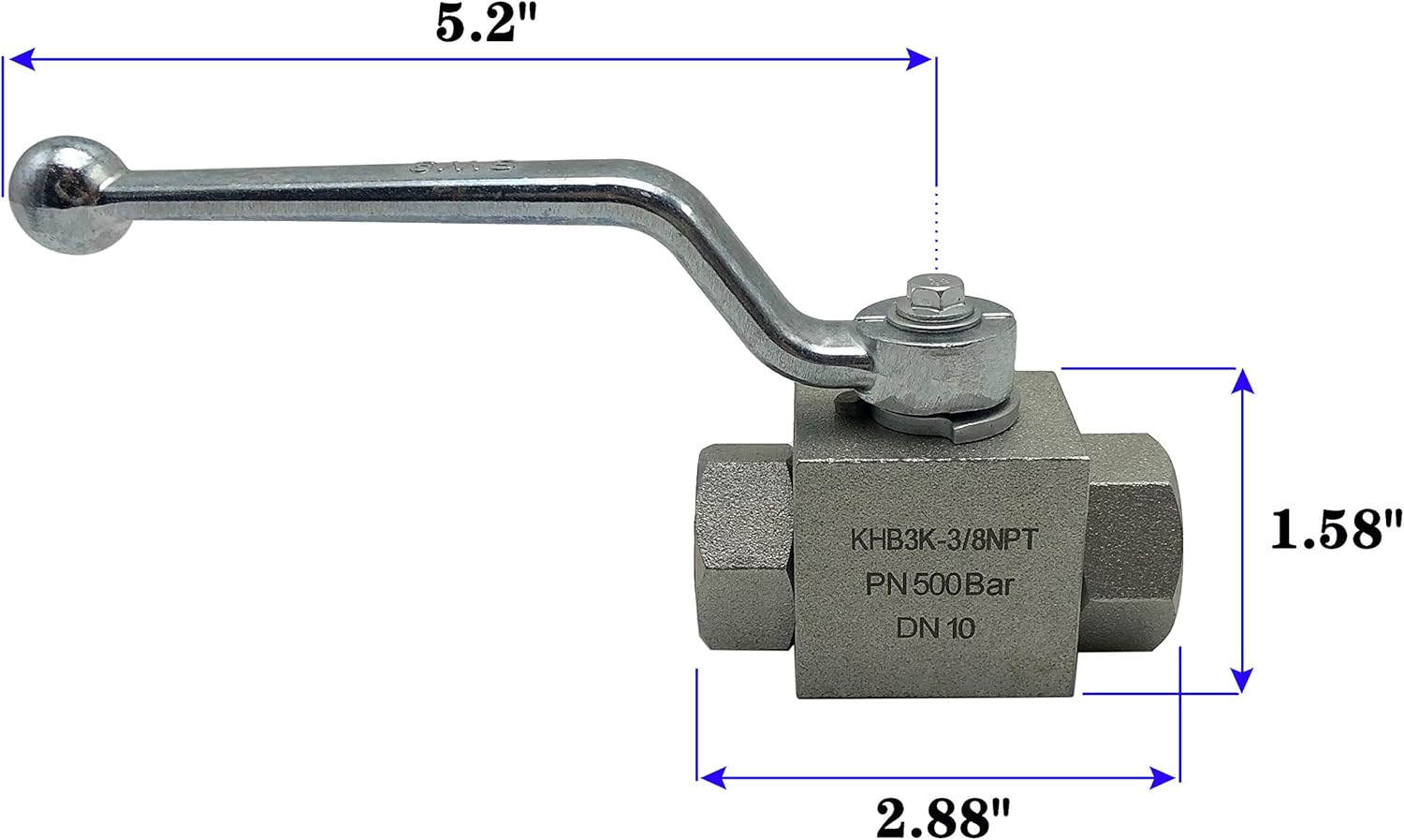 油圧式高圧シャットオフボールバルブ 3ウェイ 3/8インチ NPT 7250 PSI KHB 油圧バルブ