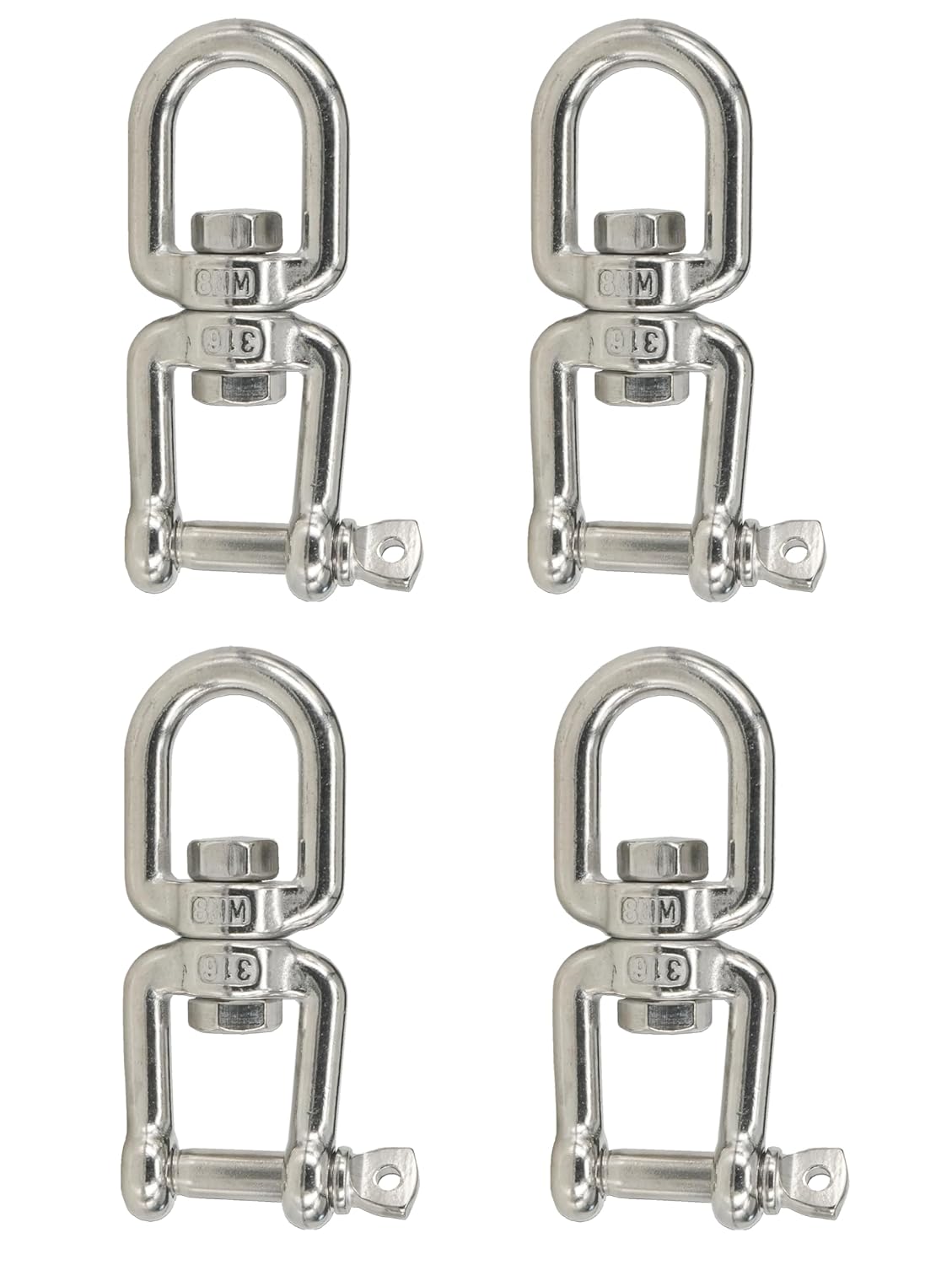 316 Stainless Steel 5/16"(M8) Eye x Jaw Swivel Anchor Swivel Clevis Double Shackle,4PCS