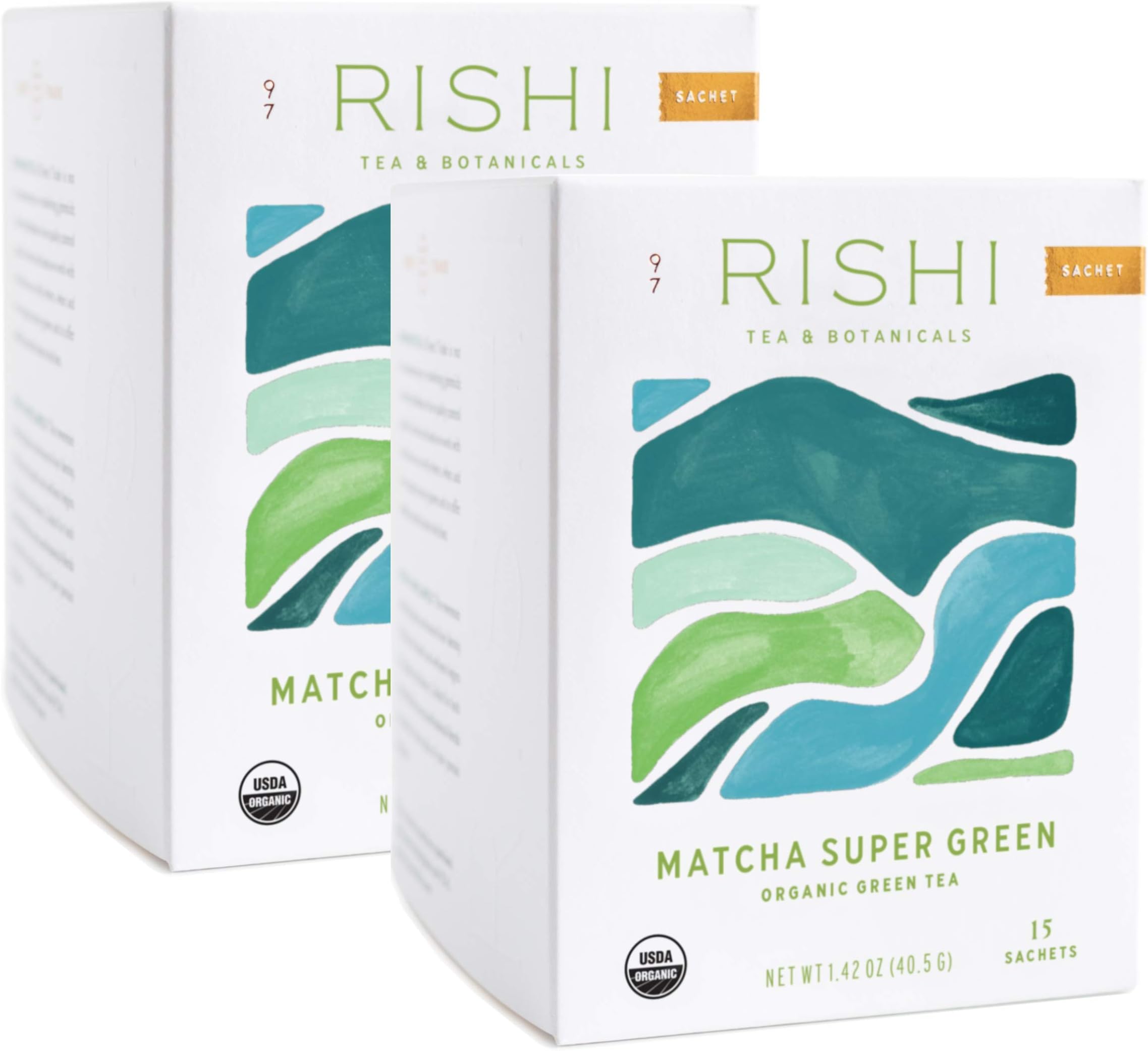 Rishi Matcha Super Green Tea, Organic Green Tea Sachet Bags, 15 Count (Pack of 2)