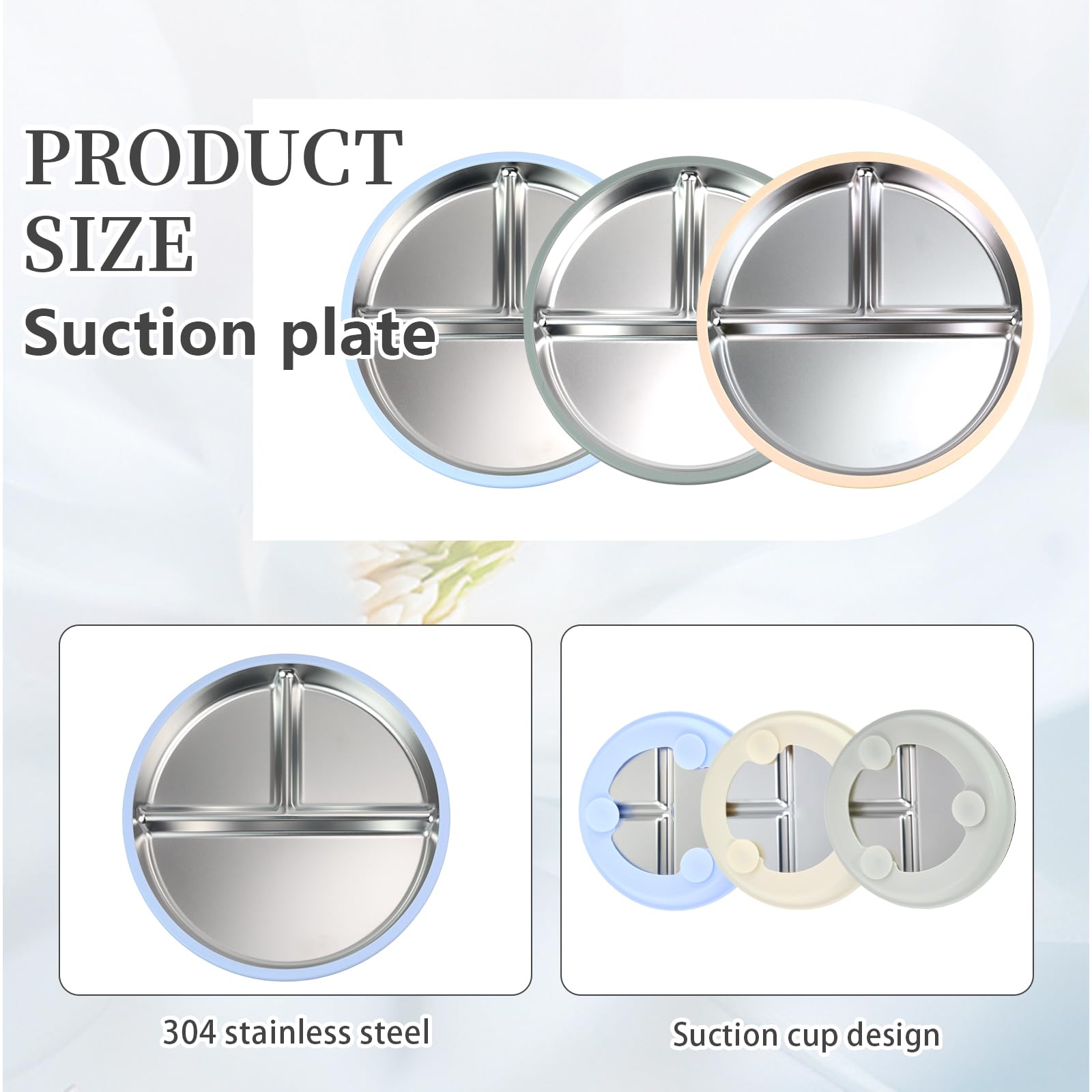 Assiettes Bébé 3 Sections Avec Ventouse - Acier Inoxydable 304 - Anti-Renversement & Lavable Lave-Vaisselle