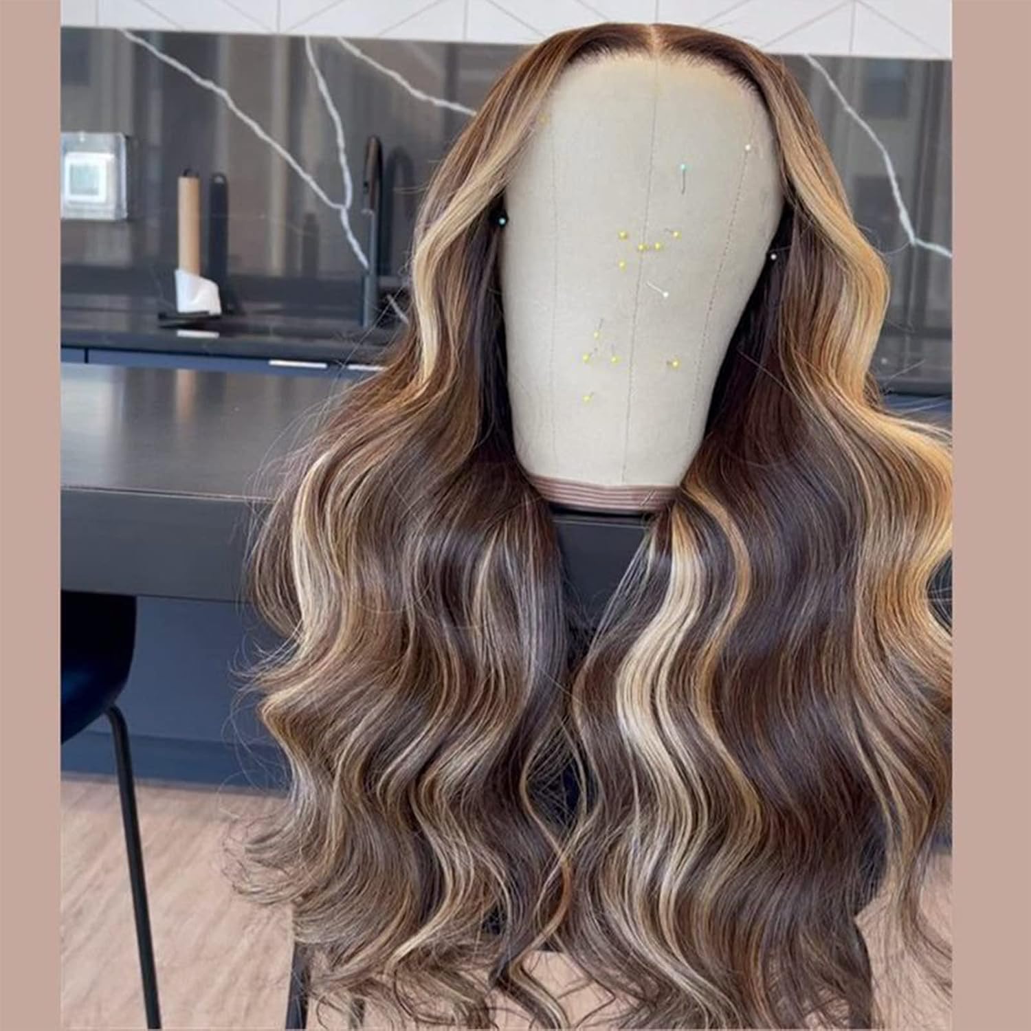 Lovestory Long Body Wave highlight Wig Heat Resistant Blonde Synthetic Replacement Hair Wigs for fashion Women