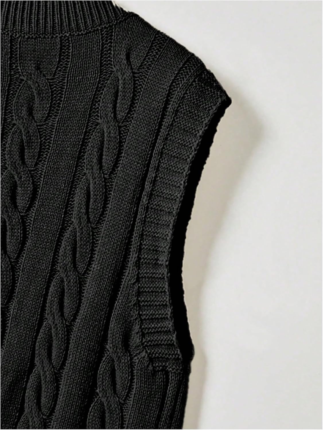 OYOANGLE Men's Cable Knit Sweater Vest V Neck Sleeveless Knitted Pullover Top