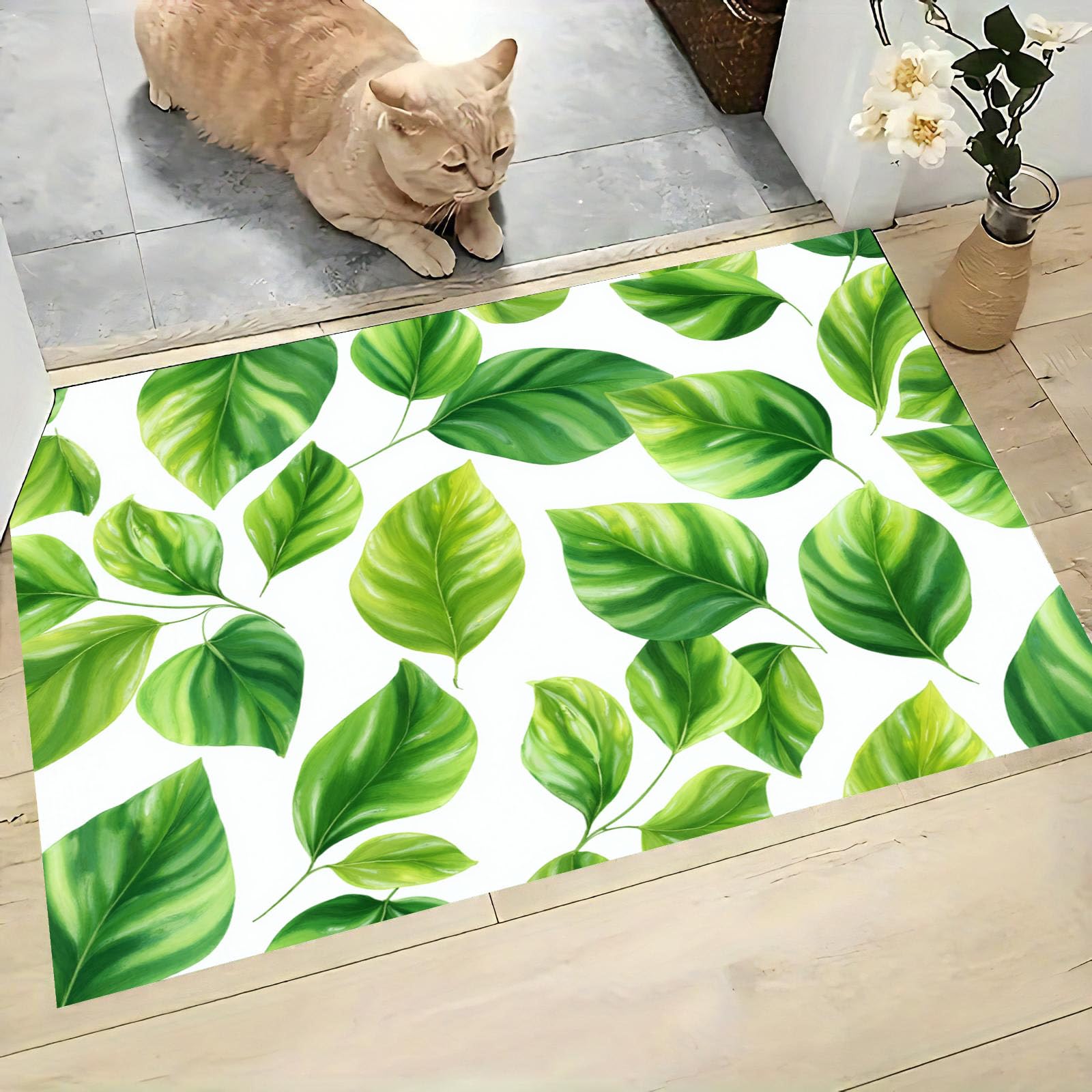 Paillasson Feuilles Vertes Aquarelles pour Sublimer la Décoration de Votre Couloir