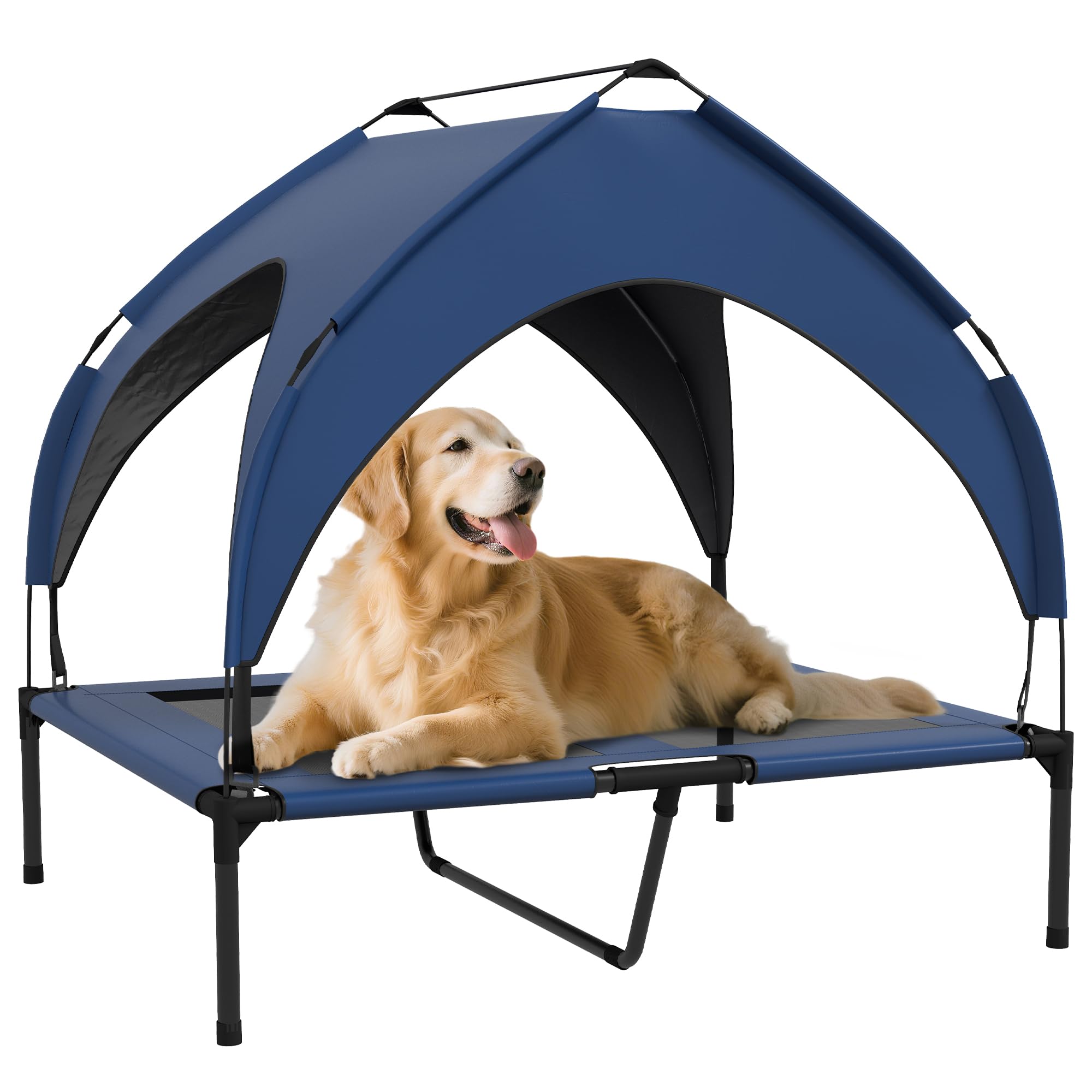 PawHut Cooling Raised Dog Bed w/Breathable Mesh, for M, L Dogs - Dark Blue