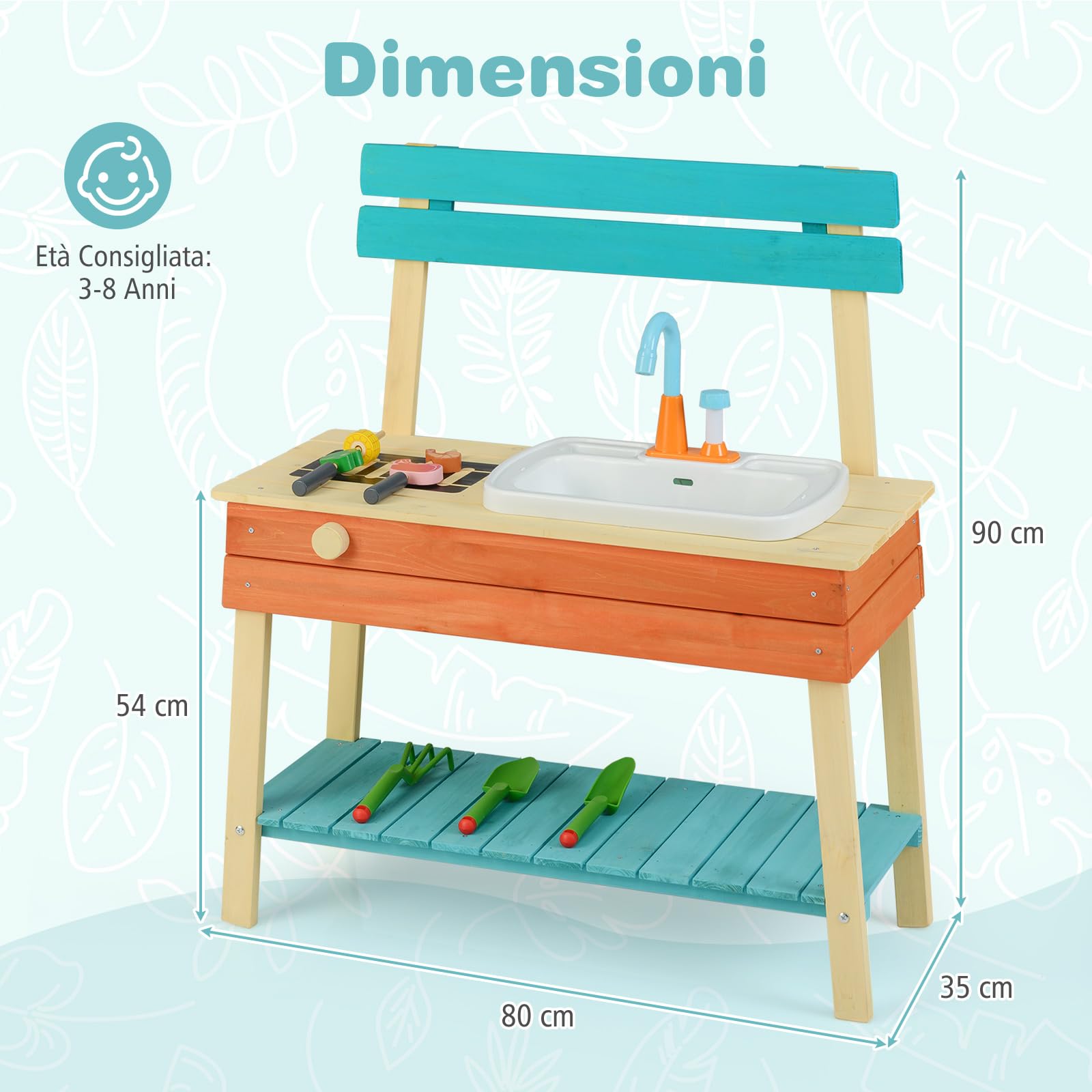 COSTWAY Cucina Giocattolo per Bambini, per Bambini 3-8 Anni