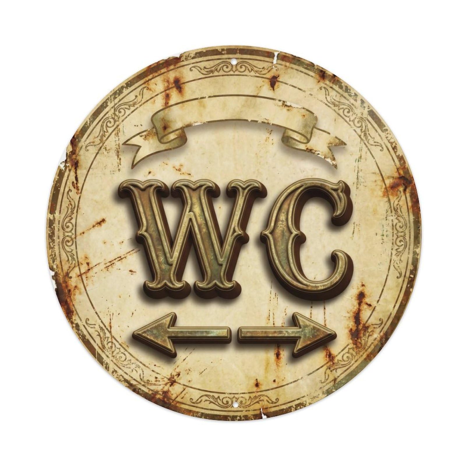 Toilet （WC） Aged Parchment Emblem(1) Metal Tin Sign Plaque Wall Decor for Cafe, Club Bar, Office, Home Garden Round Metal Poster 8x8Inch