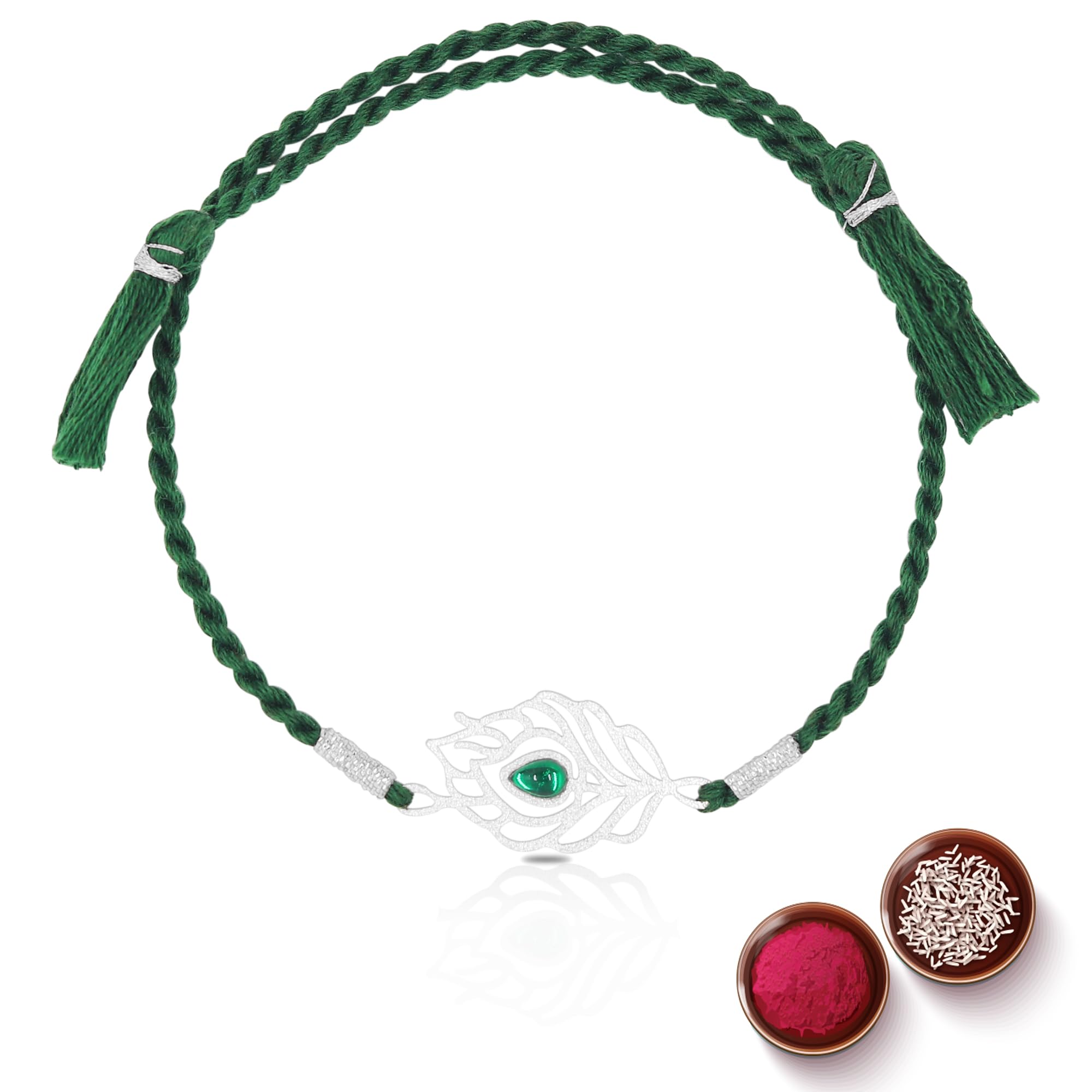 ZULRI 925 Sterling Silver Peacock Feather with Green Stone Rakhi for Bhai Cotton Thread | Rakshabandhan Rakhi With Greeting Card & Roli Chawal and Certificate of Authenticity 925 Silver (B0D8YLLZFM) Amazon Price History, Amazon Price Tracker