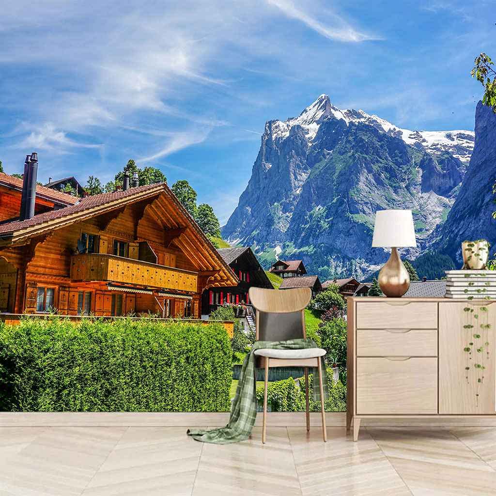 Toile géant poster effet 3D revêtement mural haut de gamme villa moderne