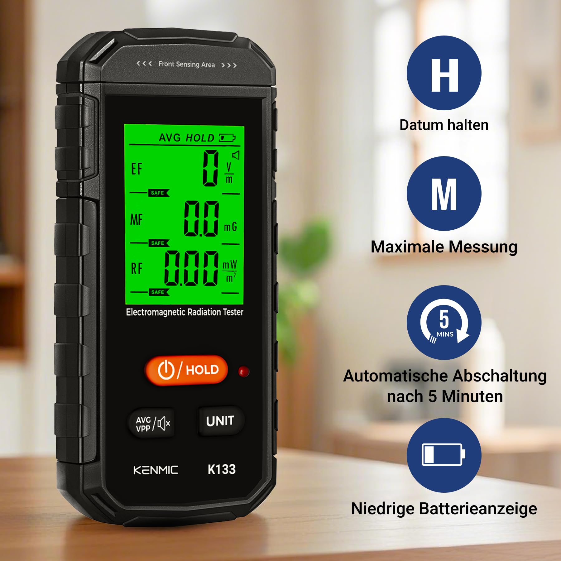 EMF Messgerät, 3-in-1 EMF Meter EF/MF/RF Tragbarer Elektromagnetischer Feld Strahlungs Detektor für EF, RF, MF, WiFi Signal, Passend für Zuhause, Büro EMF Inspektionen und Geisterjagd