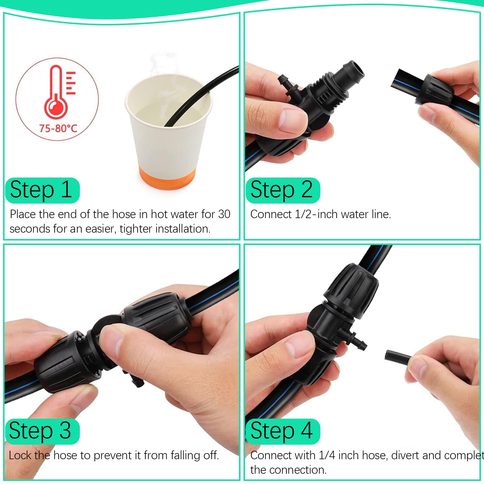 Frienda 40 tubos en T de púas de 1/2 pulgada (1/2 pulgada de diámetro interior x 0.6-0.63 pulgadas de diámetro exterior) de 16 mm a 1/4 pulgadas, accesorios de riego por goteo, piezas de riego por