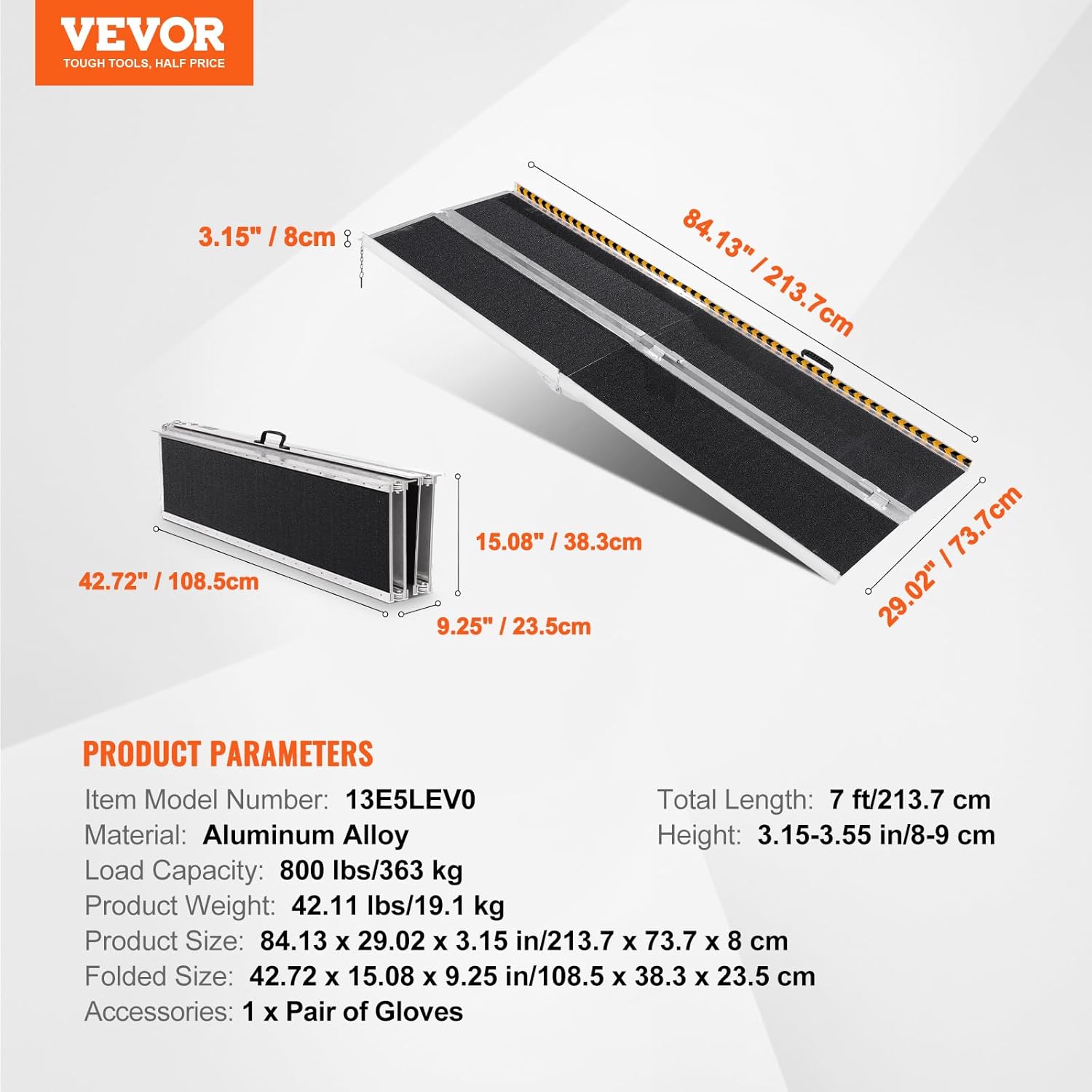 VEVOR Portable Wheelchair Ramp 7FT, Non-Slip Aluminum Folding Handicap Ramp, Door Threshold Ramps for Wheelchair for Home,Wheel Chair Ramp Steps, Cars, Scooter, Cart, Curbs, Stairs