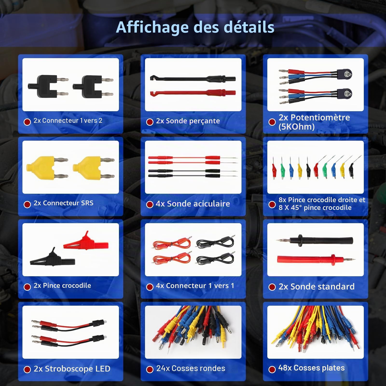 Ensemble de 104 cordons de test pour multimètre Kit de cordons de test de circuit automobile Kit de cordons de dérivation électrique Kit automobile avec pinces crocodiles
