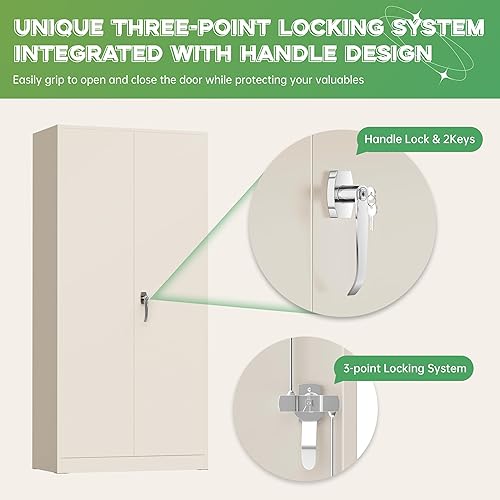 Vista 124 de INTERGREAT Armario de almacenamiento de metal, armarios de acero con cerradura de 72 pulgadas de alto con puertas de bloqueo, armario de Gris blanco