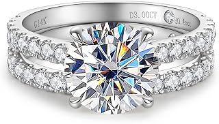 Solid 14K White Gold/Yellow Gold (3CT Center Stone) Moissanite Bridal Ring Set, Real Gold | D Color and FL-VVS1 Moissanite | Wedding Anniversary Ring Set