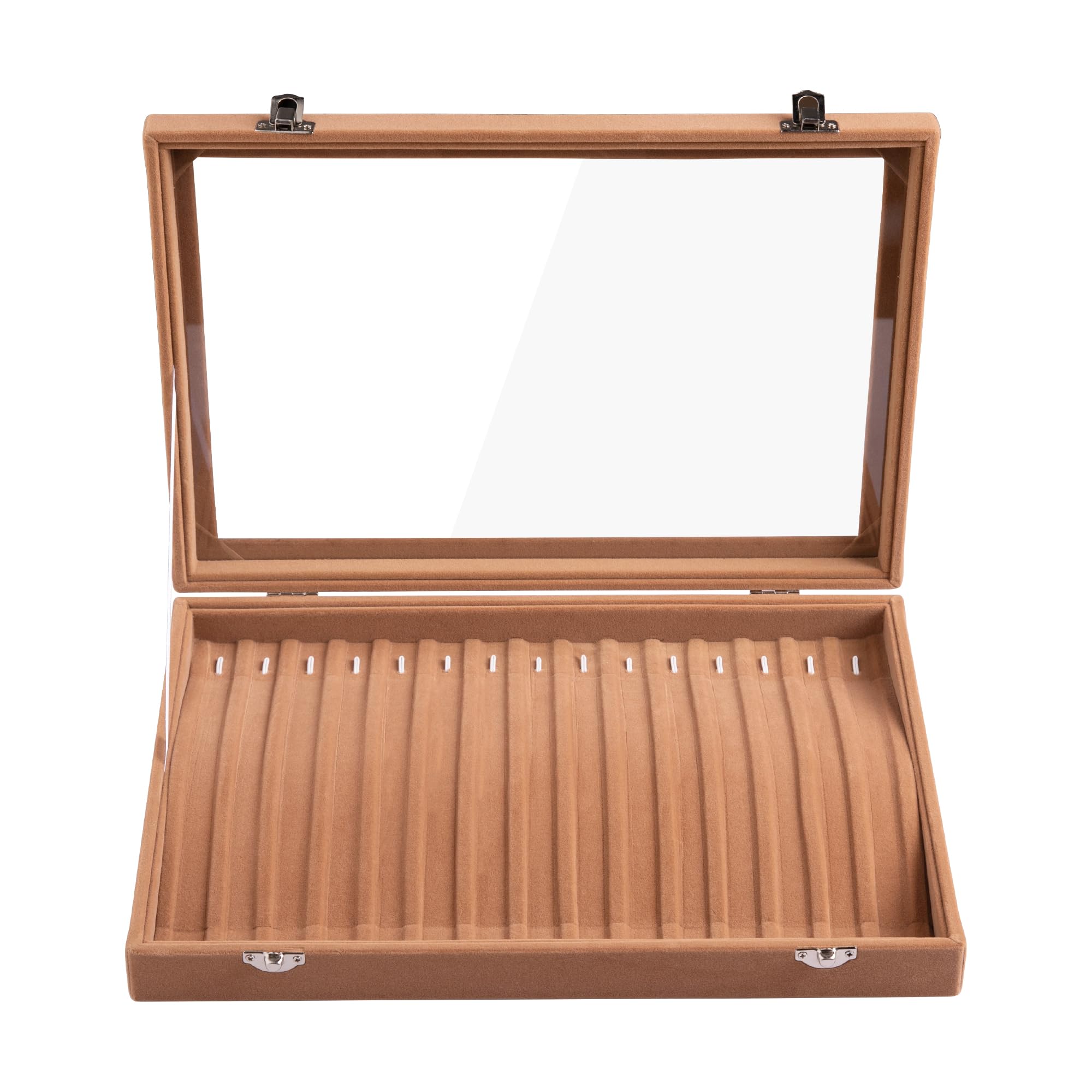 Bandeja para collares, 15 ganchos, organizador de collares de terciopelo con tapa transparente, con cerradura, caja organizadora de joyas para colgantes, cadenas, collares, bandeja de joyas 2