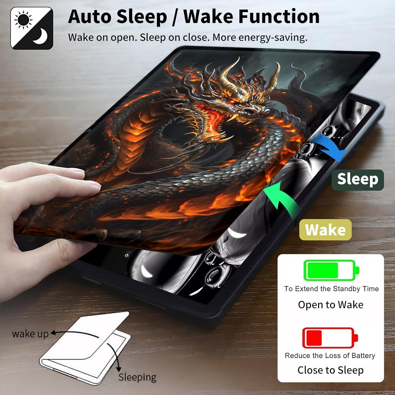 for Amazon Fire HD 10 Tablet Case 13th Generation 2023 Release,360 Degree Rotating Swivel PU Leather Stand Flip Folio with Auto Wake/Sleep Cover for Fire HD 10 Tablet 2023,Red Fire Dragon