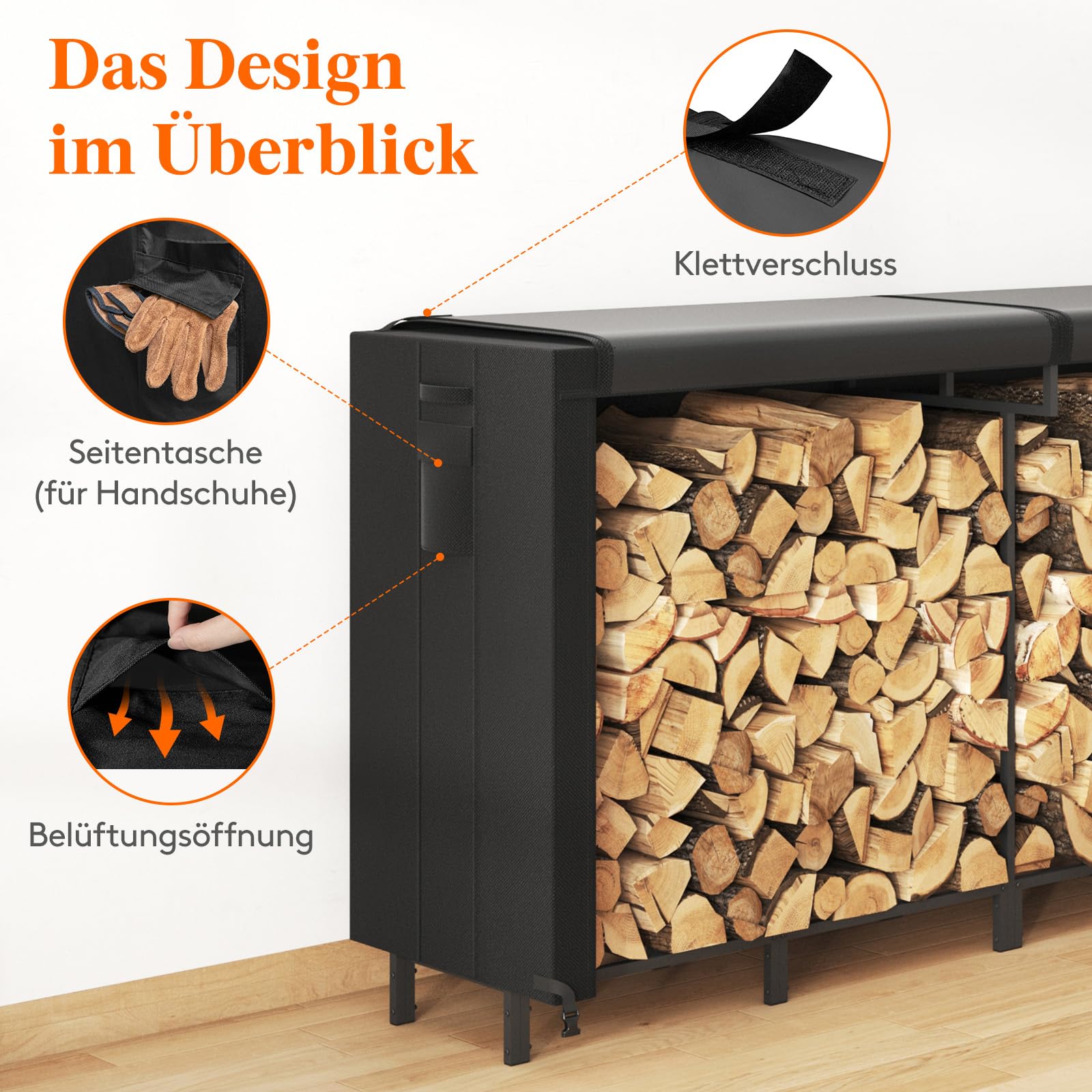 Lifewit Kaminholzregal Metall, Brennholzregal Stahlrahme mit Wasserdichter, Abdeckung, Stapelhilfe Holzunterstand Holzlager, Holzstapelhilfe für Veranda, Feuerstellen, 244×58,5×122 cm