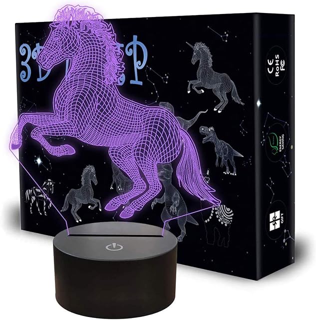 QpenguinBabies Horse 3D Lamp, LED 3D Night Light 7 Colors Changing with Touch Switch & USB Charge Kids Bedside Table Lamp for Girls Christmas Birthday Gifts Home Decor Light