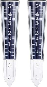 Yexiya 2 Pcs 5 Inch Capacity Rain Gauge Outdoor Easy to Read Acrylic Rain Gauges Measure and Monitor Precipitation Magnifying Scale and Numbers for Garden Yard Field Lawn Blue