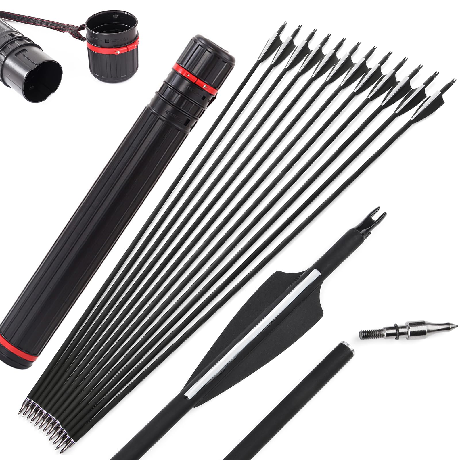 30 Zoll Bogenschießen Carbonpfeile，Jagdpfeile，Zielübungspfeile，Spine 500，für Bogenschießen Compound & Recurve & Traditional Bow 12/24St
