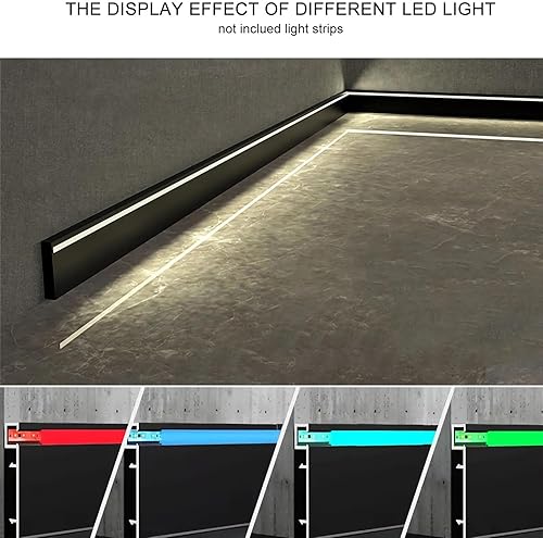 Miniatura 6 de JARBIH Paquete de 10 zócalos de aluminio de 1.64 pies  19.7 in, línea de zócalo de 3.071 x 0.472 in, sistema de canal LED, tira de luz de barra