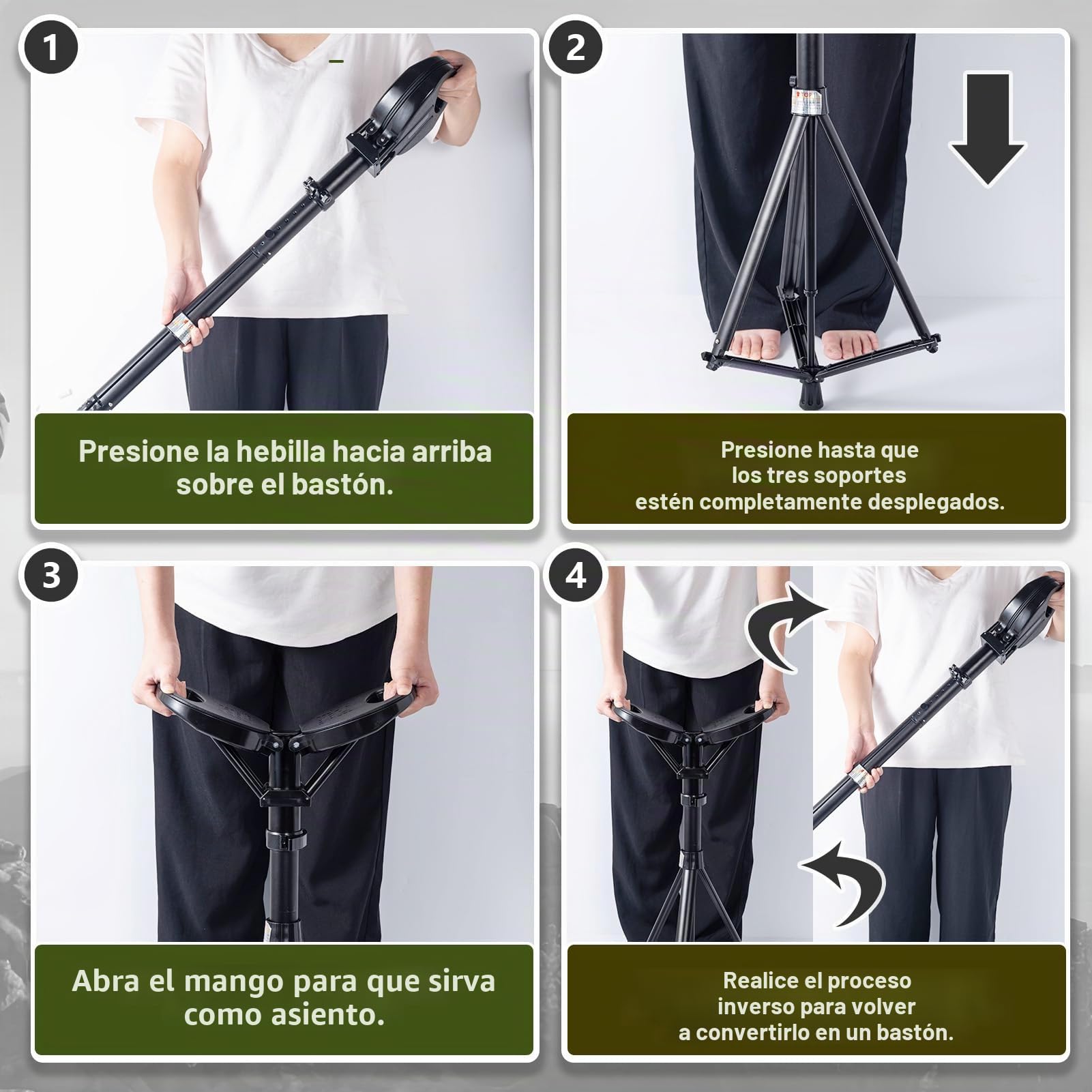 COOLYNX Bastón Plegable con Asiento, bastón con Capacidad de Asiento 250kg, Taburete Ligero retráctil para Personas Mayores y Adultos, Baston Silla Plegable Mejorados con cojín y Bolsa de Transporte