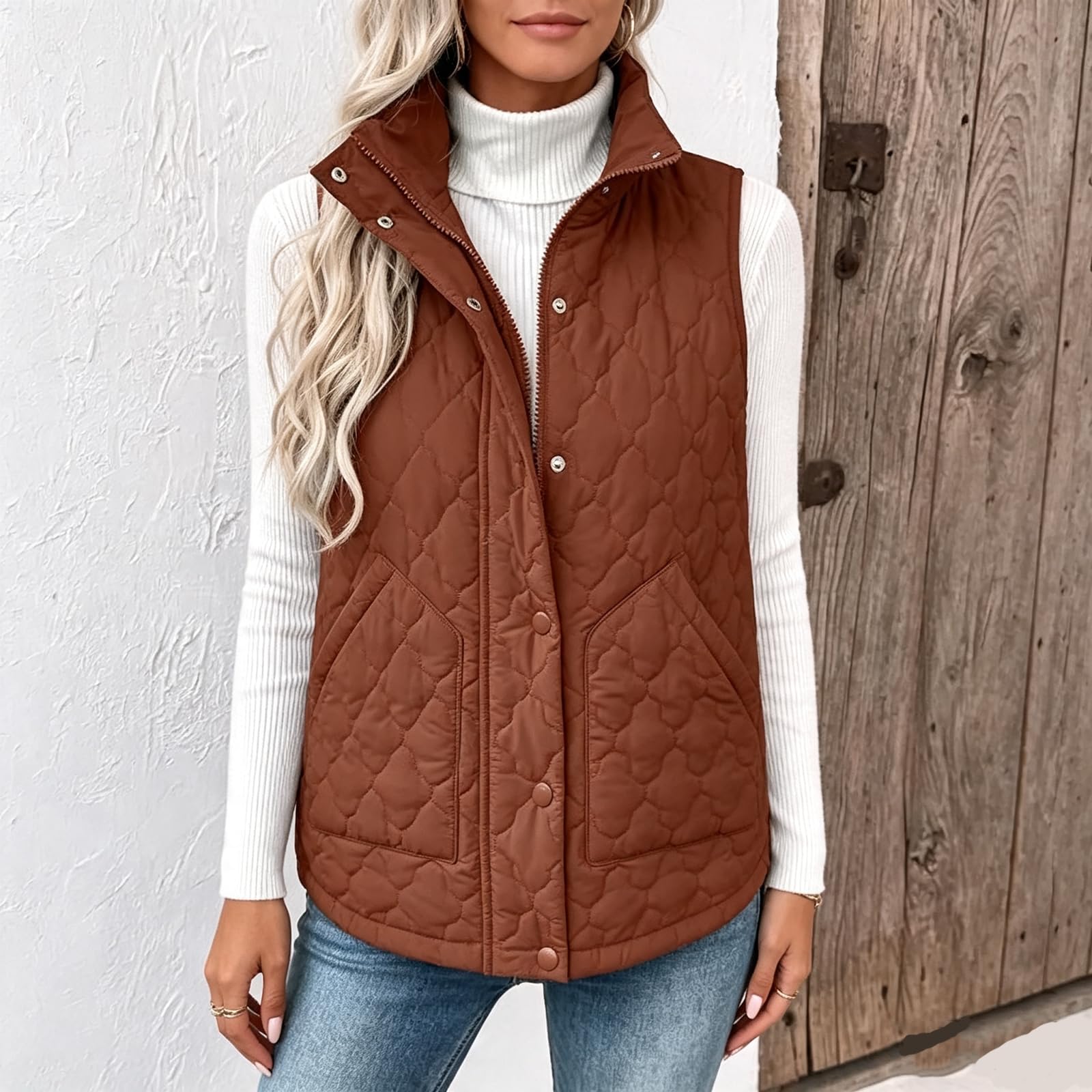 Fleeceweste Damen Stehkragen Ärmellose Teddy Weste Warm Steppweste