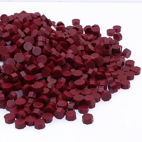 300 cuentas de sello de cera, cuentas de cera de sellado rojo carmesí, cuentas de sellado de cera octágono para sellos de cera, tarjetas,