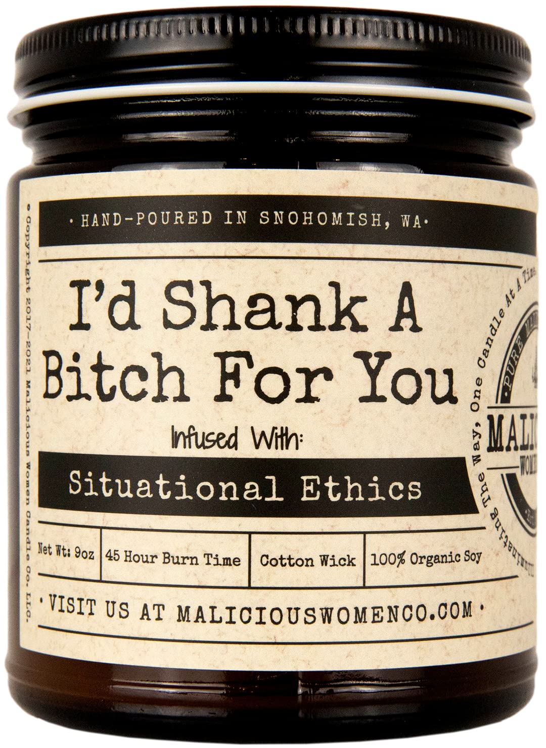 Malicious Women Candle Co - I'd Shank A Bitch for You, Lemon Drop Martini Infused with Situational Ethics, All-Natural Soy Candle, 9 oz