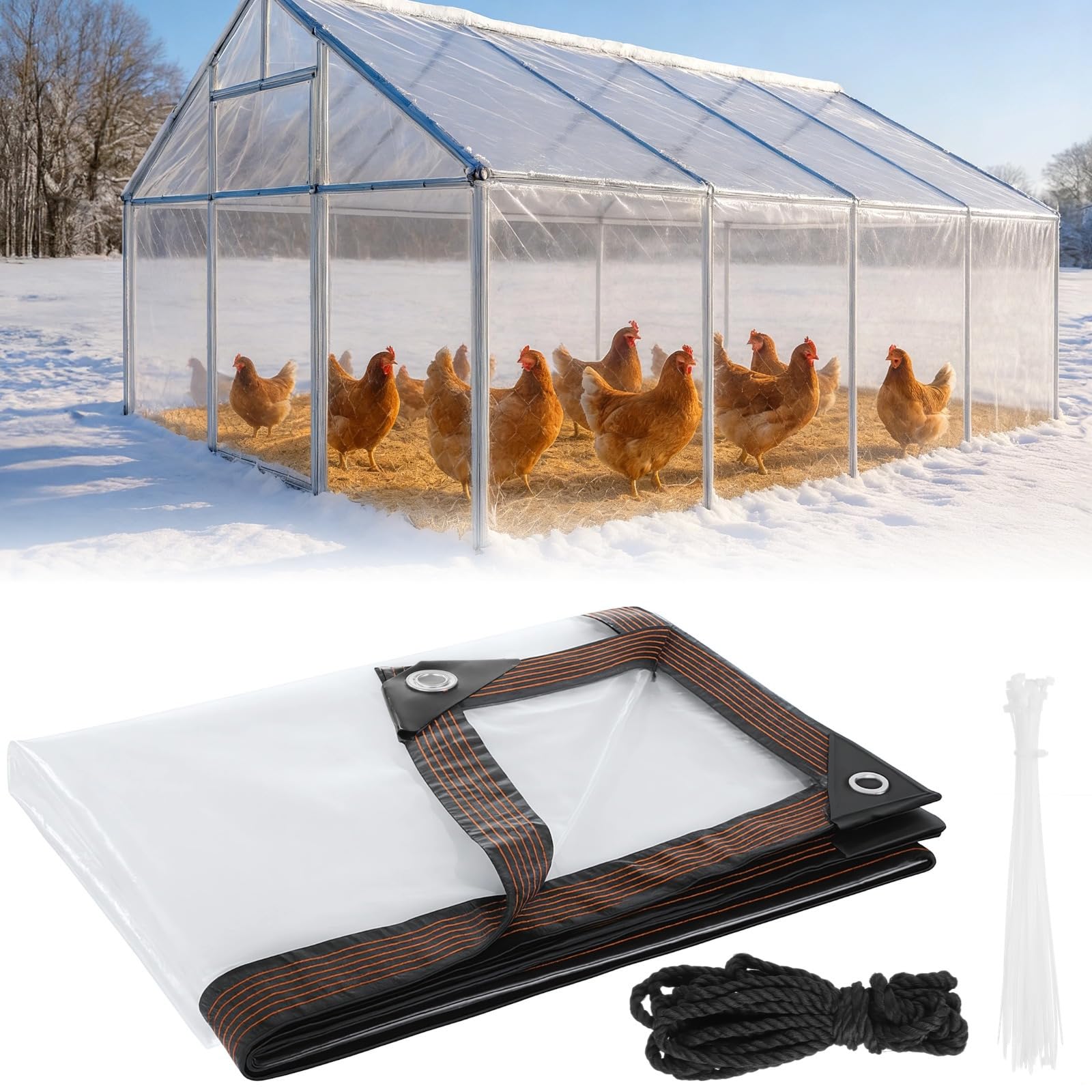 Housse de poulailler imperméable 2x3m en bâche polyéthylène transparente pour abri de jardin