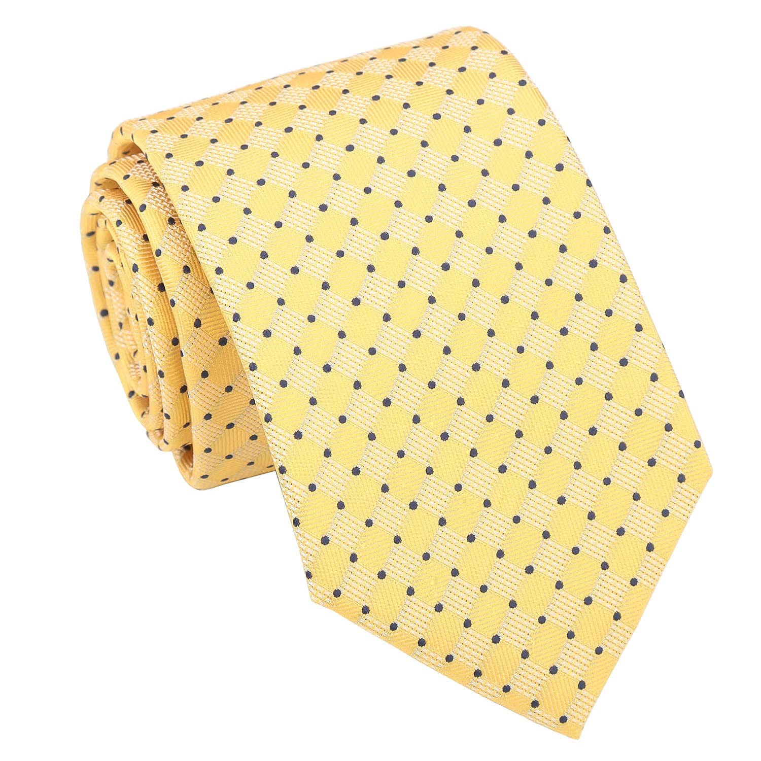 DQT Mens Geometric Pin Dot Tie – 8cm Classic Width Necktie – Wedding, Business & Formal - Yellow & Navy