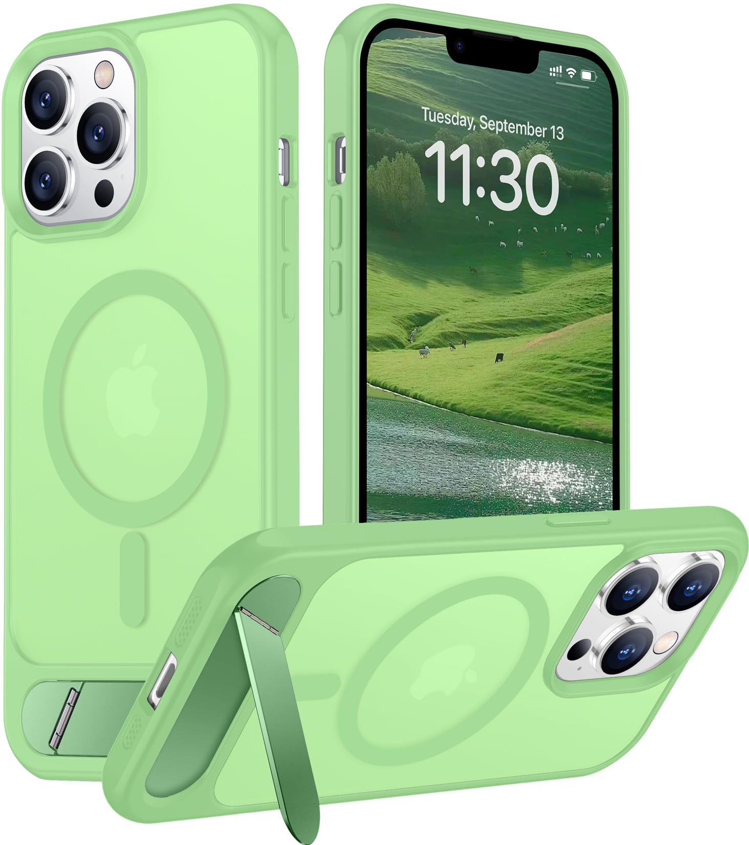 Temdan Magnetic Compatible with iPhone 13 Pro Case, [Built-in Invisible Kickstand][Compatible with MagSafe][Military Grade Shockproof] Slim Translucent Matte Phone Case for iPhone 13 Pro 6.1"