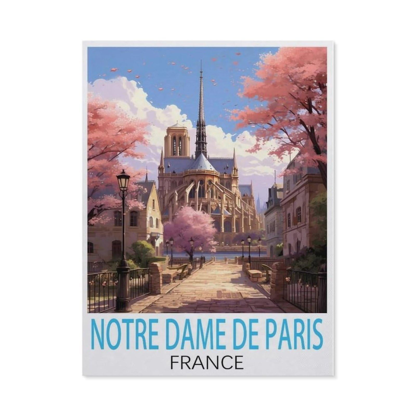 Beayodkp （50 X 60 Cm/19.68 X 23.62 Inches） Full Diamond 5D Diy Diamond Painting，Notre Dame De Paris France Vintage Travel Posters，3D Diamond Embroidery Cross Stitch Mosaic Needle Works-Cg22