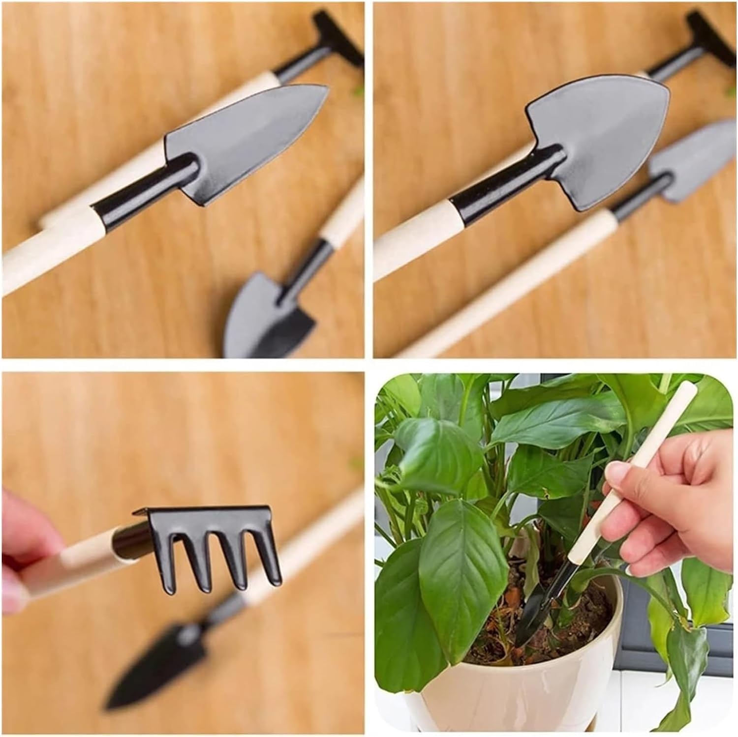 Set Regalo for Attrezzi da Giardino, Confezione da 3 Manici in Legno in Acciaio Inossidabile Bianco
