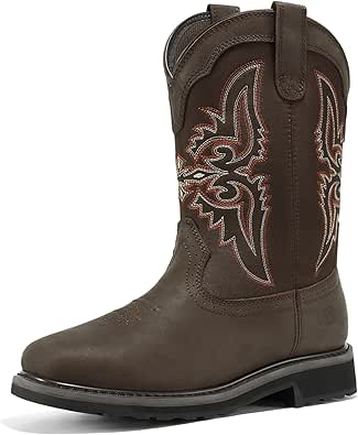 HISEA NINGO Men's Western Cowboy Boots Square Toe Steel Toe Work