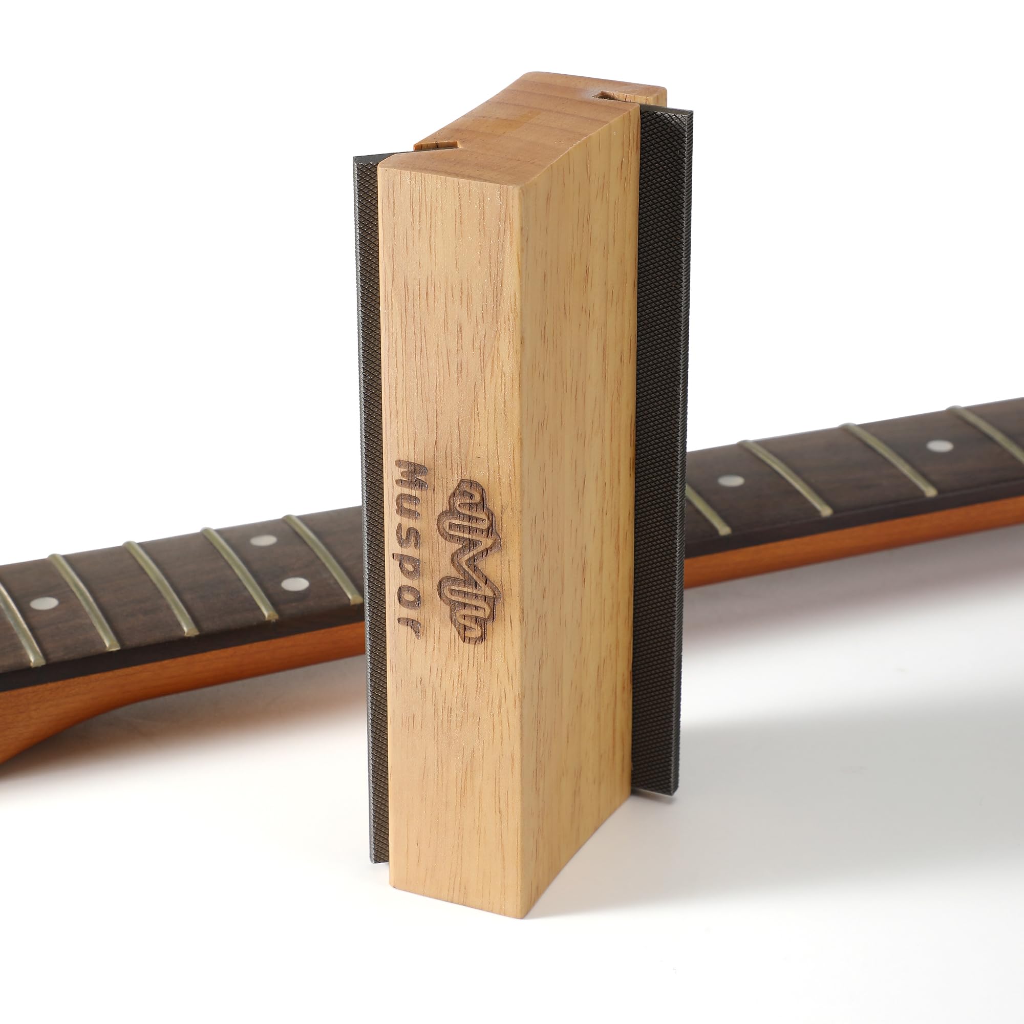 Lima de bisel 2 en 1 para trastes de guitarra de madera de olivo, ángulos de 35° y 90°, lima de bisel de doble propósito (radio de 16 pulgadas)